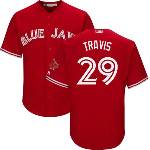 Blue Jays #29 Devon Travis Red Cool Base Canada Day Stitched Youth MLB Jersey - Click Image to Close